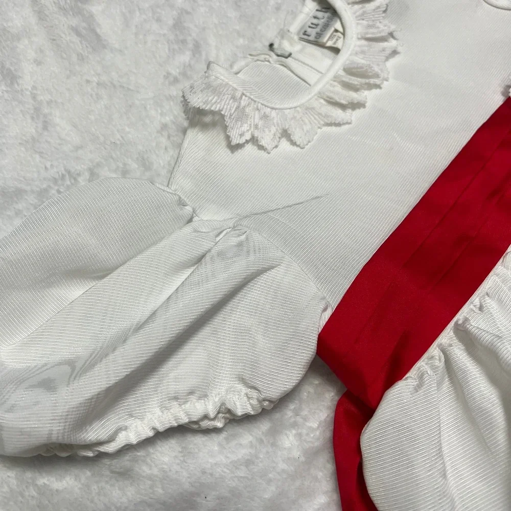 VINTAGE Ruth of Carolina Holiday Dress 4T Girls White Red Sash Lace Formal
